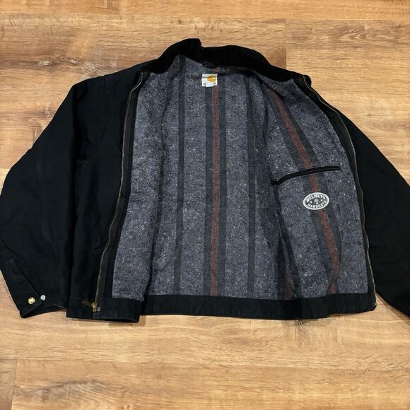 Vintage Carhartt Detroit Jacket J001 BLK Blanket Lined Canvas USA Black Mens XL - Picture 2 of 8